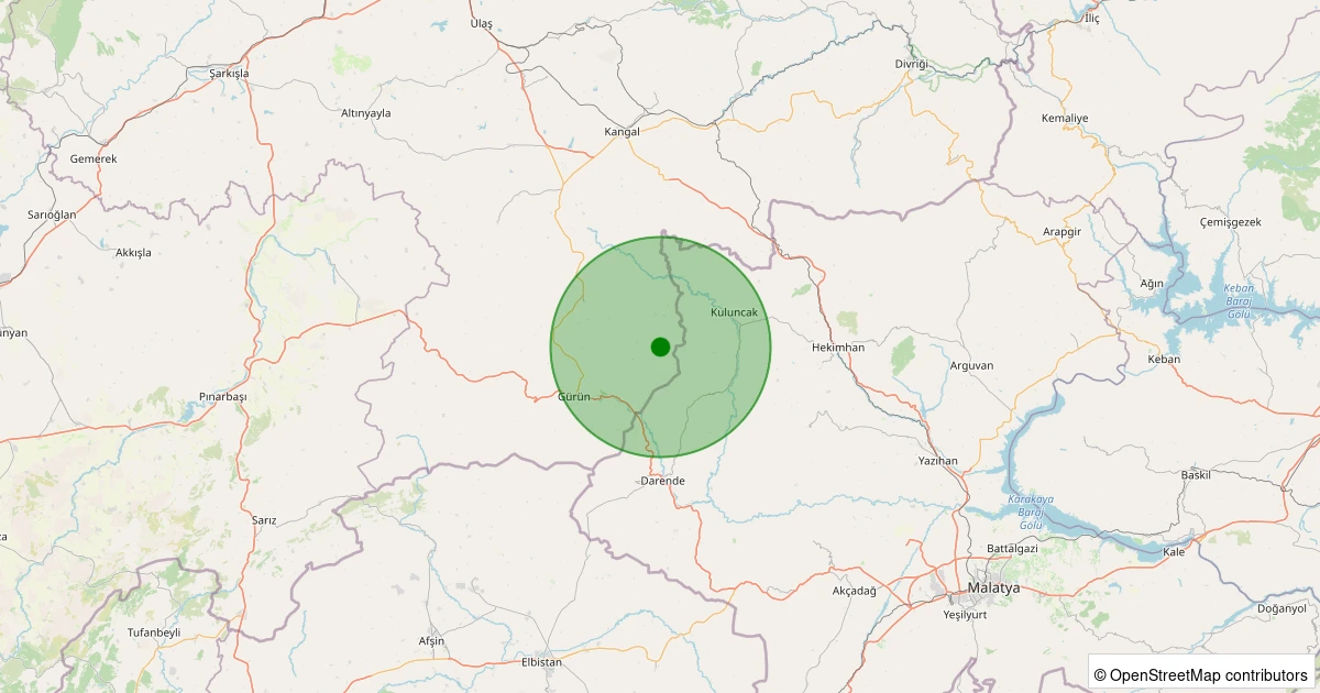 30 Kasım 2025 saat 23:36 - Gürün - Bağlıçay Köyü - 1.90ml depreminin harita gösterimi