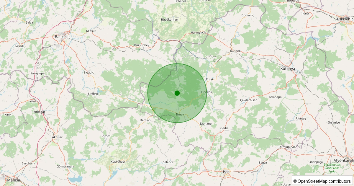 30 Kasım 2025 saat 23:38 - Simav - Yeniler Köyü - 1.80ml depreminin harita gösterimi