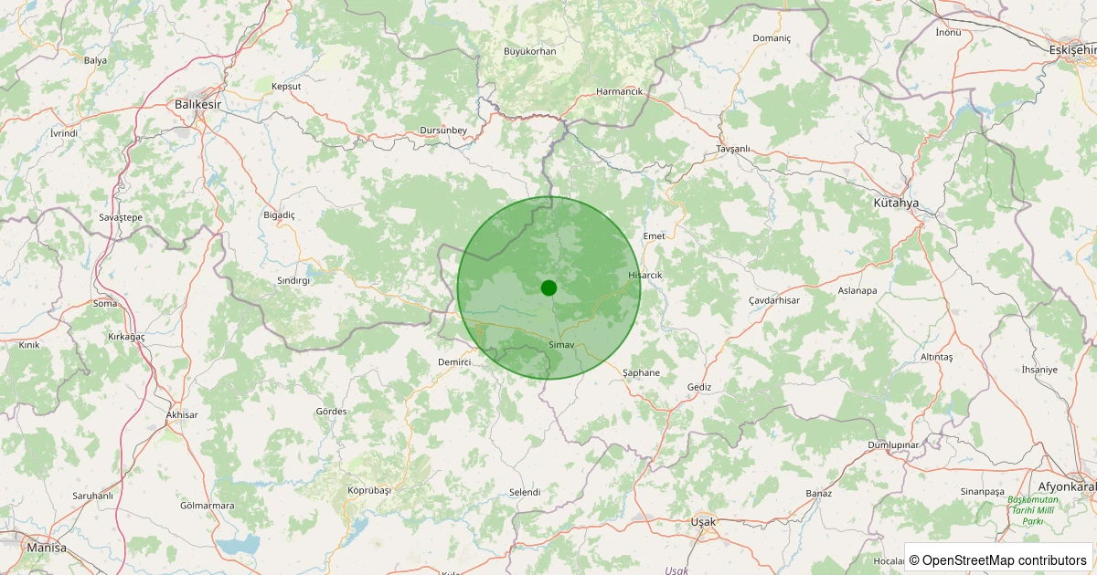 01 Aralık 2025 saat 00:06 - Simav - Hamzabey - 1.30ml depreminin harita gösterimi