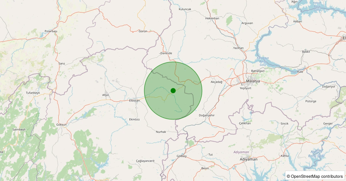 01 Aralık 2025 saat 00:10 - Elbistan - Sevdilli Köyü - 1.30ml depreminin harita gösterimi