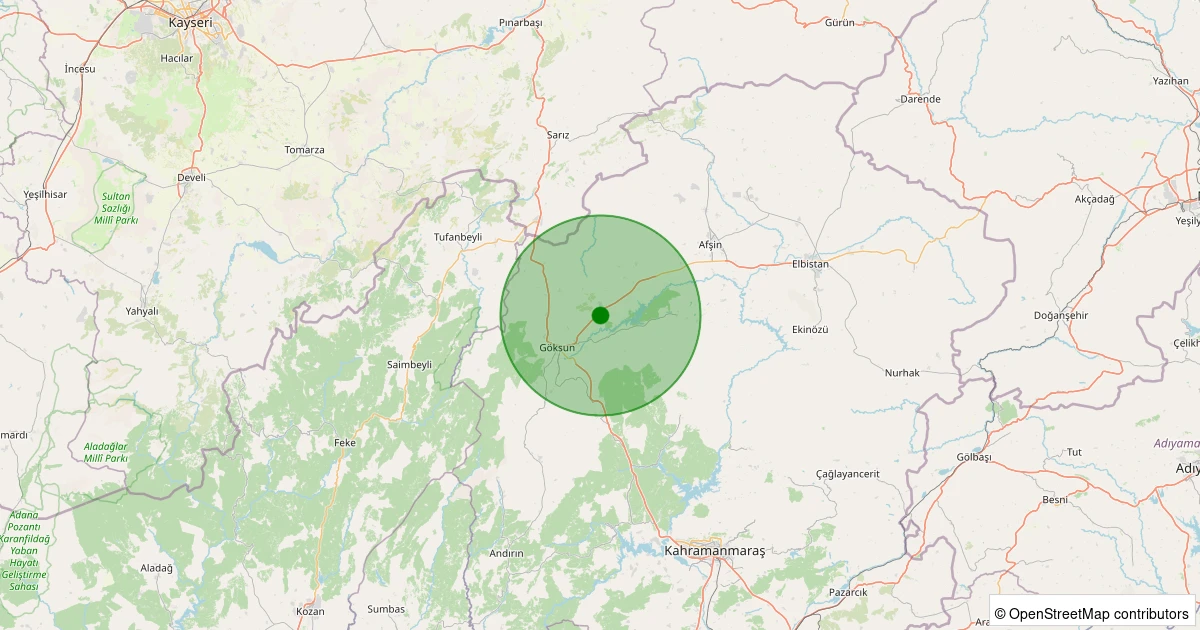 01 Aralık 2025 saat 00:48 - Göksun - Kanlıkavak - 1.10ml depreminin harita gösterimi