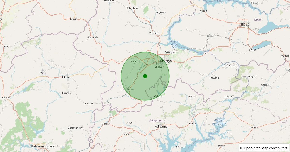 01 Aralık 2025 saat 00:53 - Yeşilyurt - Işıklı - 1.00ml depreminin harita gösterimi