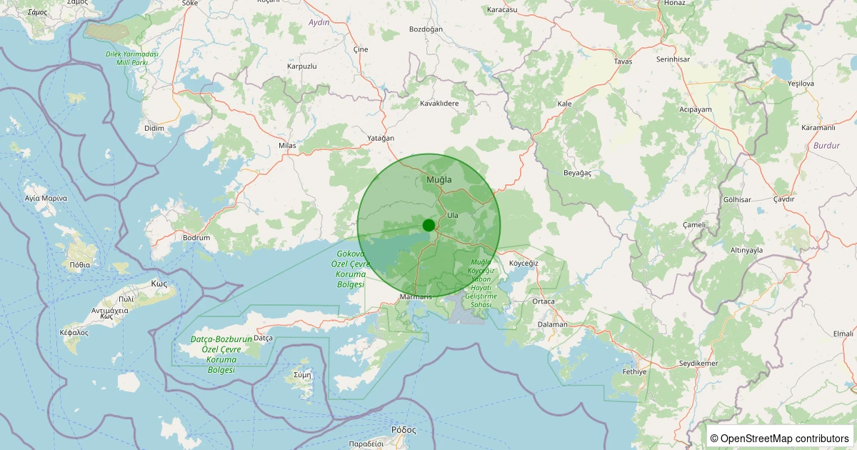01 Aralık 2025 saat 01:46 - Ula - Akyaka - 2.40ml depreminin harita gösterimi