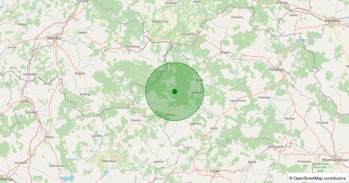 01 Aralık 2025 saat 07:46 - Simav - Yeşildere Köyü - 1.40ml depreminin harita gösterimi