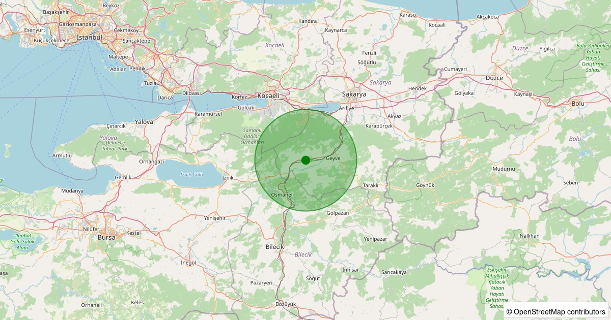01 Aralık 2025 saat 10:21 - Pamukova - Pamukova (Köy) - 1.10ml depreminin harita gösterimi