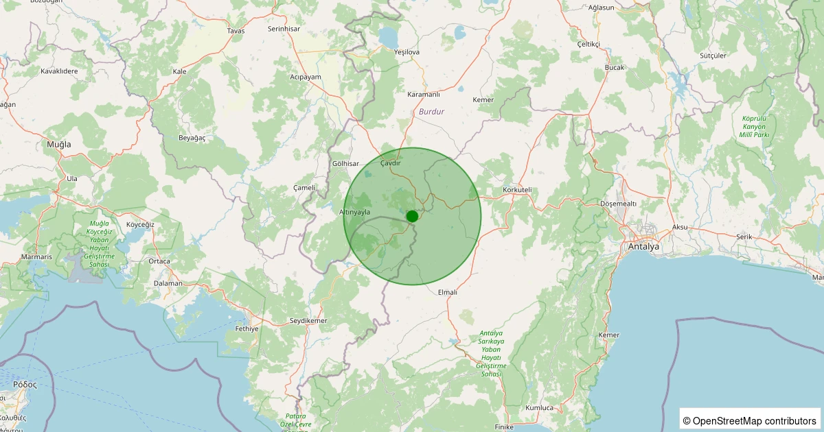 01 Aralık 2025 saat 11:36 - Korkuteli - Küçüklü Köyü - 2.90ml depreminin harita gösterimi