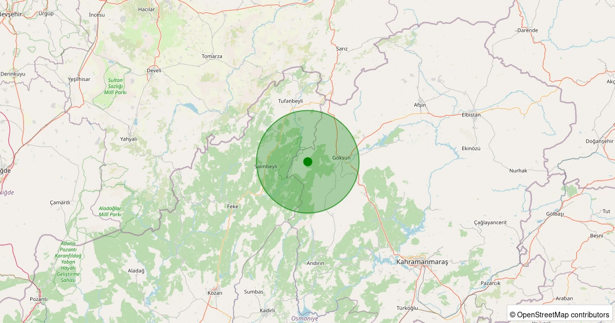 01 Aralık 2025 saat 12:01 - Göksun - Hoğtaş - 1.90ml depreminin harita gösterimi