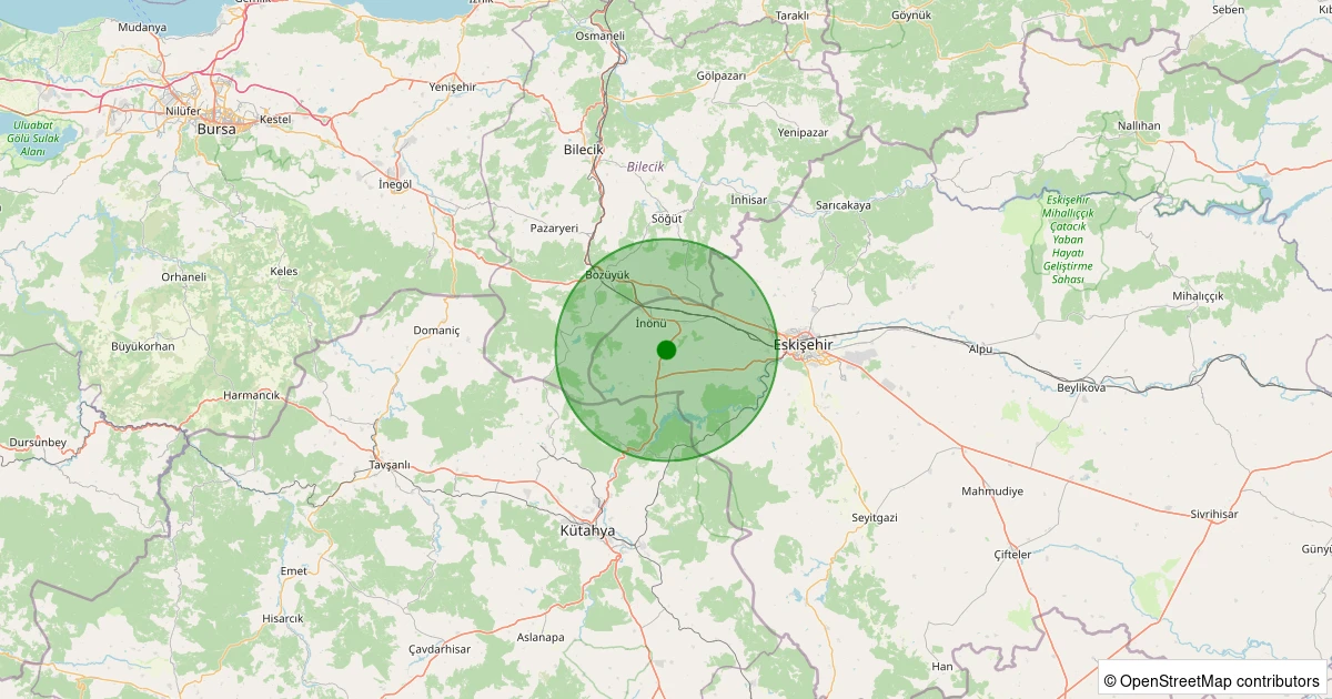 01 Aralık 2025 saat 12:01 - İnönü - Tutluca - 1.30ml depreminin harita gösterimi