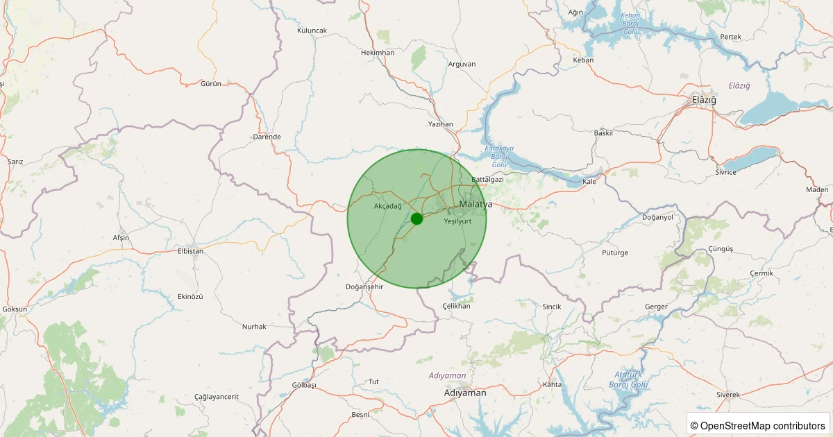 01 Aralık 2025 saat 12:29 - Akçadağ - Karapınar - 1.30ml depreminin harita gösterimi
