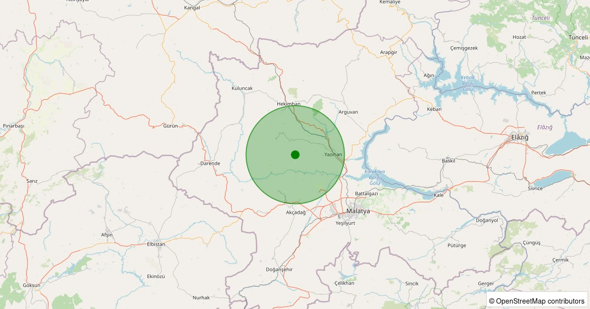 01 Aralık 2025 saat 15:11 - Yazıhan - Çavuş - 1.90ml depreminin harita gösterimi