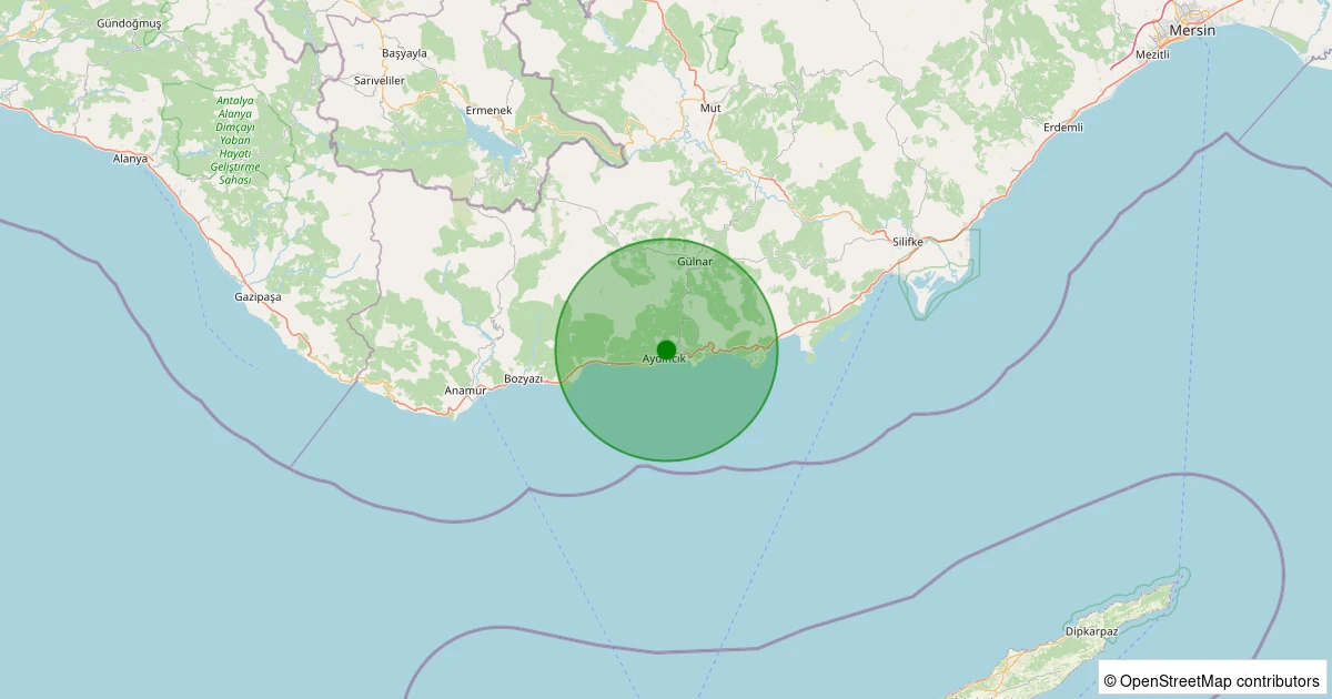 01 Aralık 2025 saat 15:05 - Aydıncık - Karaseki - 0.60ml depreminin harita gösterimi