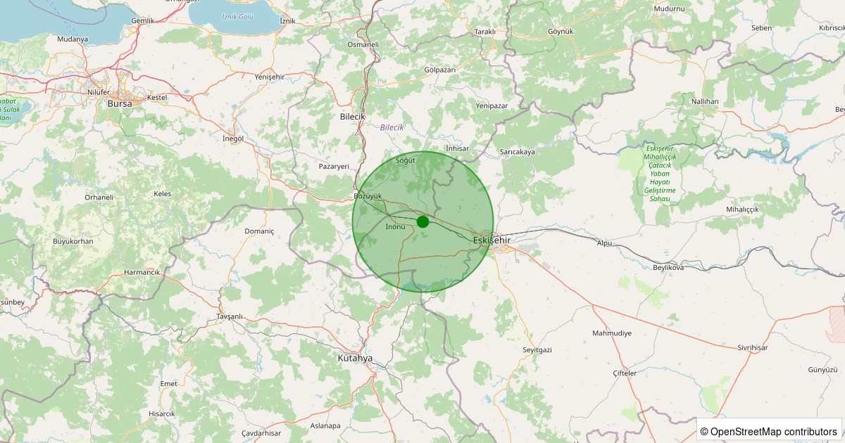 01 Aralık 2025 saat 16:25 - İnönü - Oklubalı - 1.00ml depreminin harita gösterimi