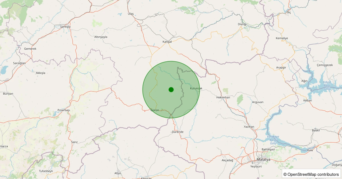 01 Aralık 2025 saat 17:20 - Gürün - Karadoruk Köyü - 1.30ml depreminin harita gösterimi