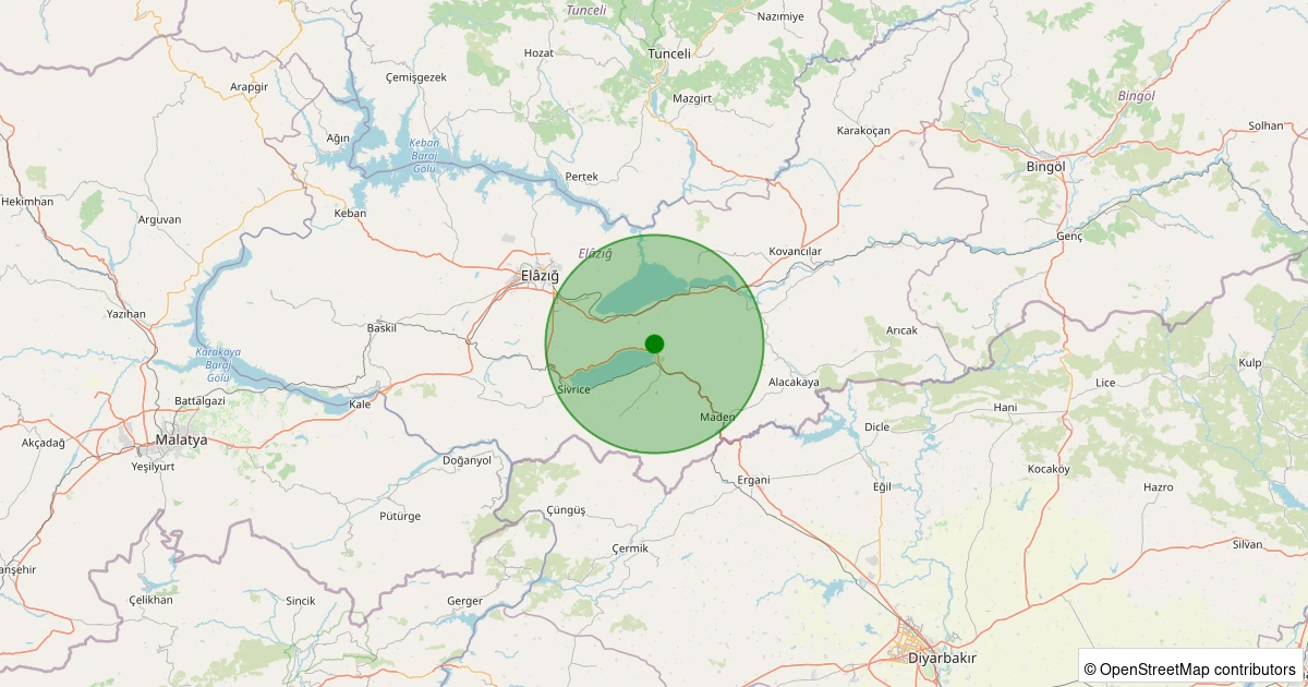 01 Aralık 2025 saat 18:43 - Maden - Küçükova Köyü - 1.00ml depreminin harita gösterimi