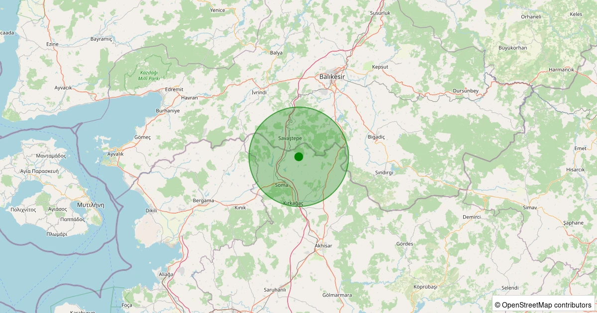 01 Aralık 2025 saat 20:35 - Soma - Kozluören - 0.80ML depreminin harita gösterimi