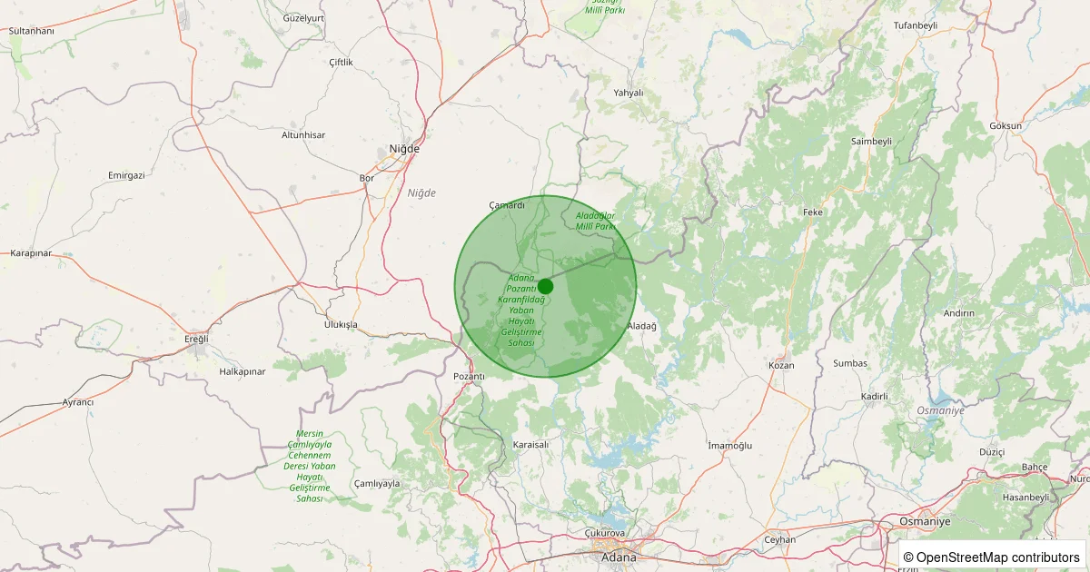 12 Ekim 2025 saat 23:09 - Pozantı - Dağdibi - 1.40ML depreminin harita gösterimi