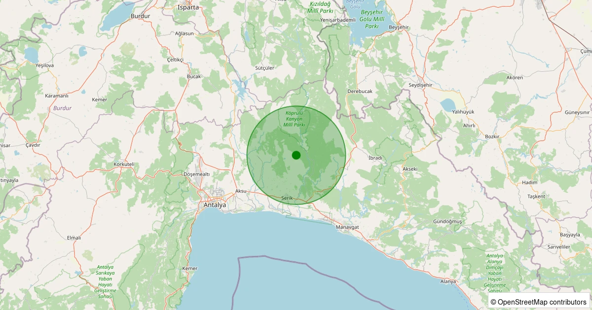 02 Aralık 2025 saat 00:27 - Manavgat - Karabük - 1.80ml depreminin harita gösterimi