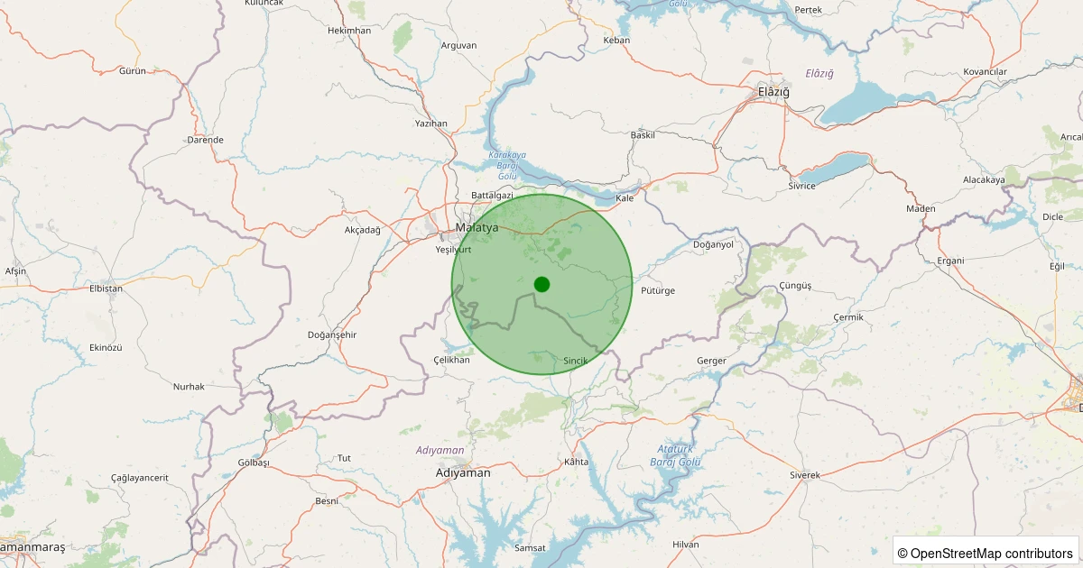 02 Aralık 2025 saat 01:06 - Battalgazi - Gülümuşağı Köyü - 1.50ml depreminin harita gösterimi