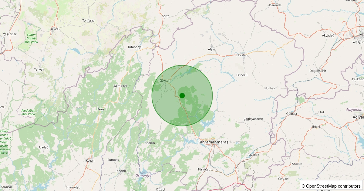 02 Aralık 2025 saat 01:36 - Onikişubat - Şahinkayası Kurtuluş - 2.20ml depreminin harita gösterimi