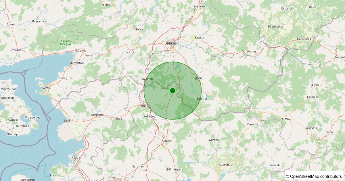 02 Aralık 2025 saat 02:14 - Kırkağaç - Fırdanlar - 1.70ml depreminin harita gösterimi