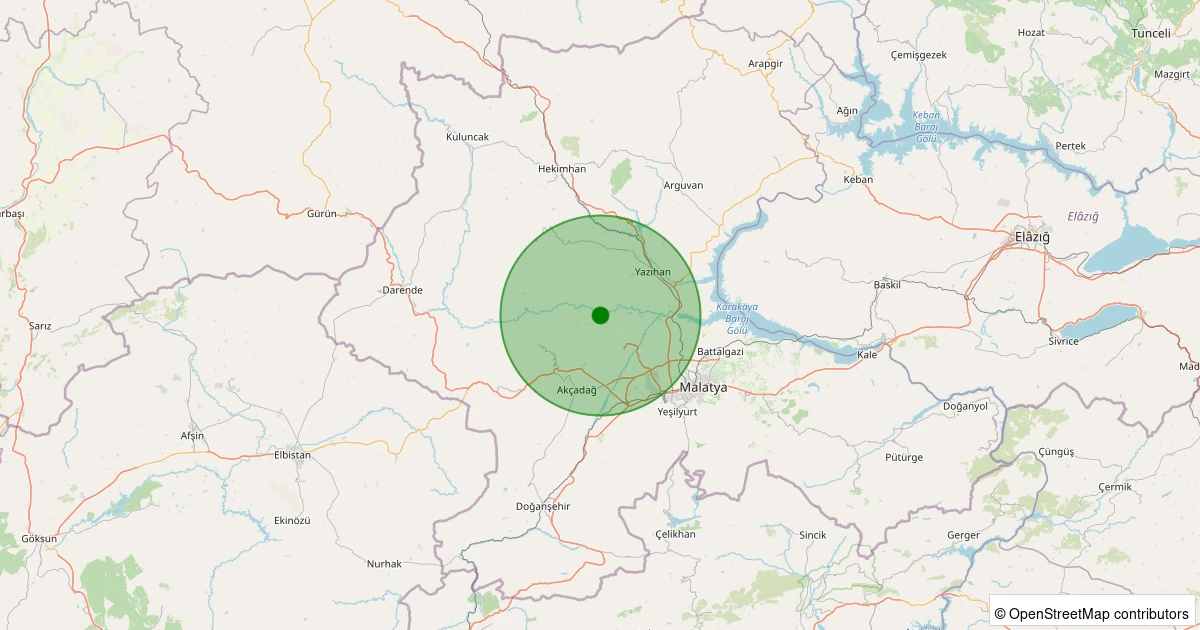 02 Aralık 2025 saat 03:41 - Akçadağ - Ilıcak - 1.30ml depreminin harita gösterimi
