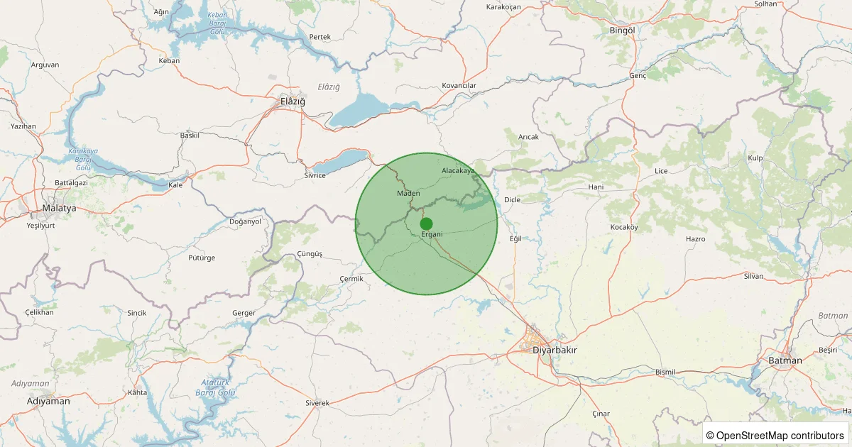 12 Ekim 2025 saat 23:22 - Ergani - Kavurmaküpü - 1.60ML depreminin harita gösterimi