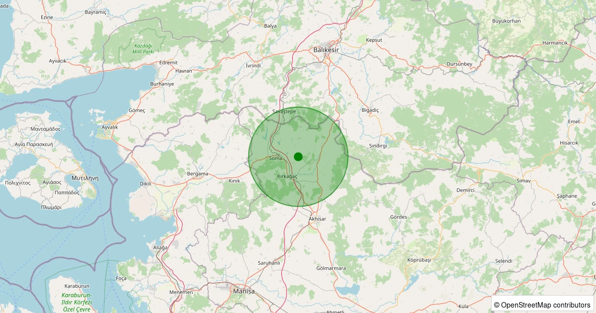 02 Aralık 2025 saat 05:45 - Soma - Karacakaş - 1.30ml depreminin harita gösterimi
