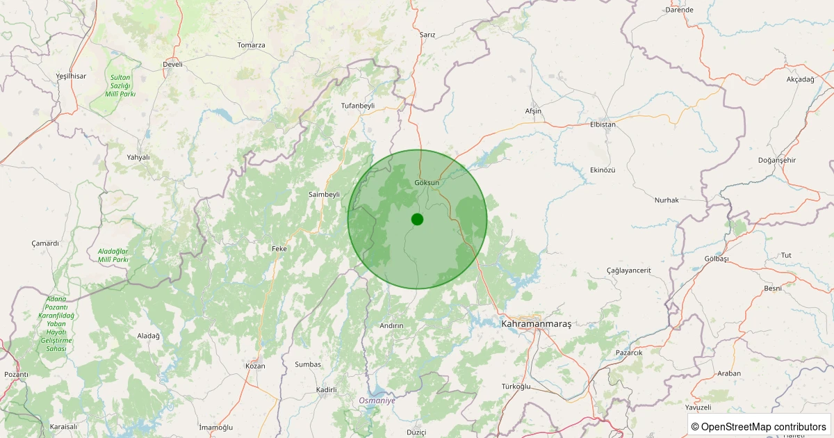 02 Aralık 2025 saat 06:45 - Göksun - 1.60ml depreminin harita gösterimi