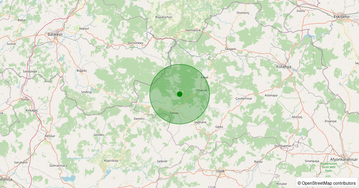 02 Aralık 2025 saat 06:56 - Simav - Yemişli Köyü - 1.50ml depreminin harita gösterimi