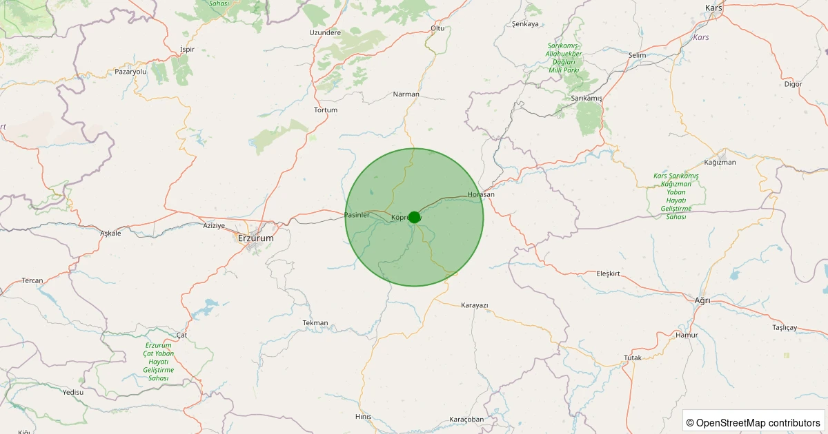 02 Aralık 2025 saat 09:31 - Köprüköy - Yapağılı - 1.50ml depreminin harita gösterimi