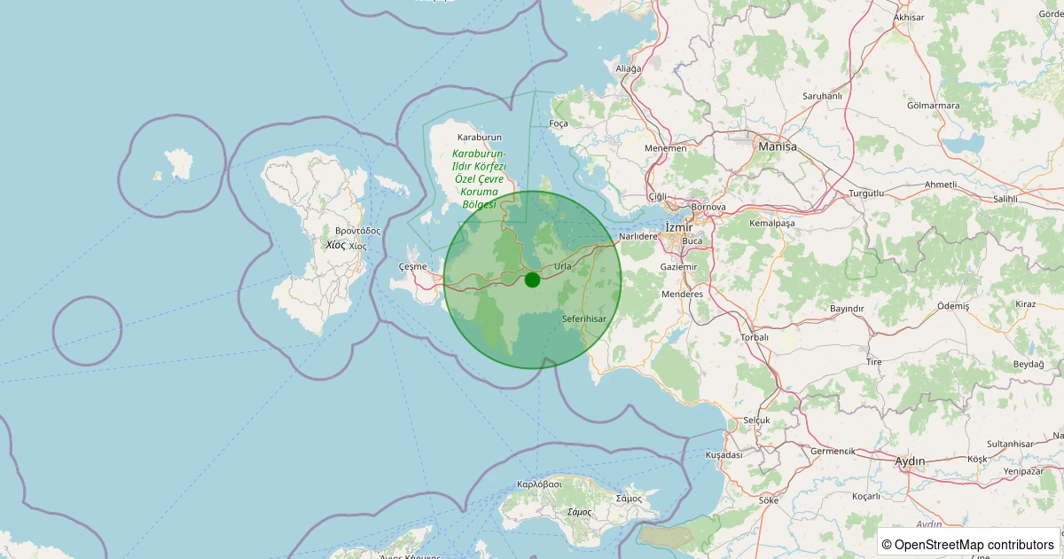 02 Aralık 2025 saat 11:16 - Urla - Yağcılar Köyü - 1.10ML depreminin harita gösterimi