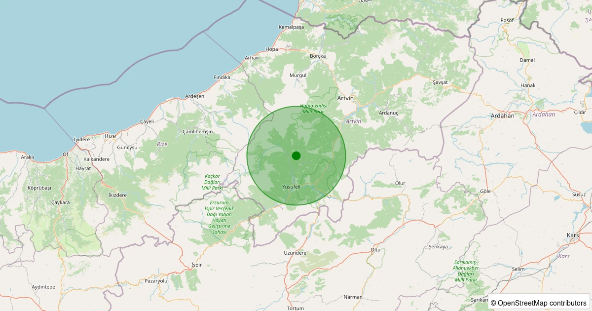 02 Aralık 2025 saat 13:17 - Yusufeli - Bostancı Köyü - 0.70ML depreminin harita gösterimi