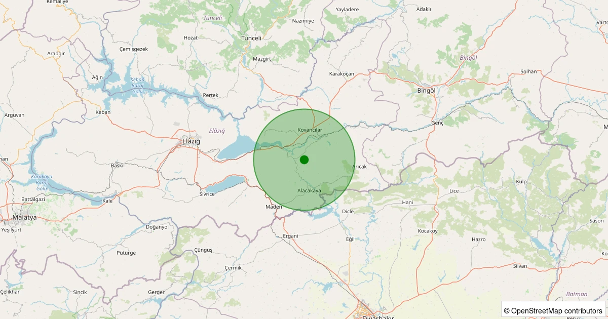 02 Aralık 2025 saat 15:04 - Palu - Bozçanak Köyü - 2.00ml depreminin harita gösterimi