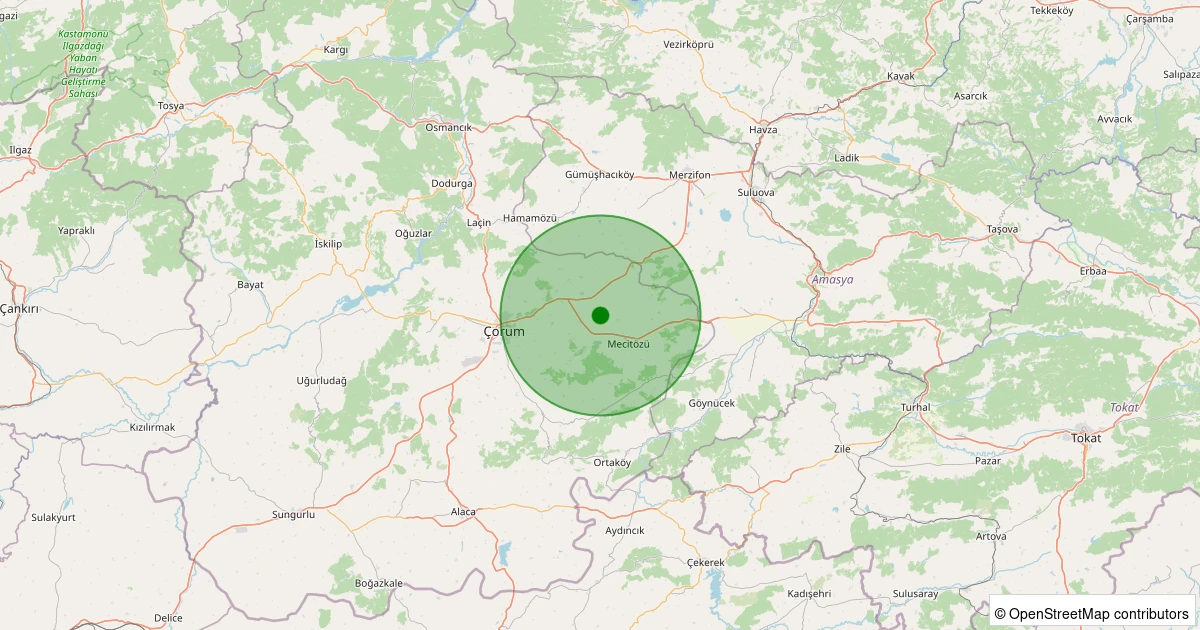 02 Aralık 2025 saat 17:06 - Mecitözü - Alören Köyü - 2.10ml depreminin harita gösterimi