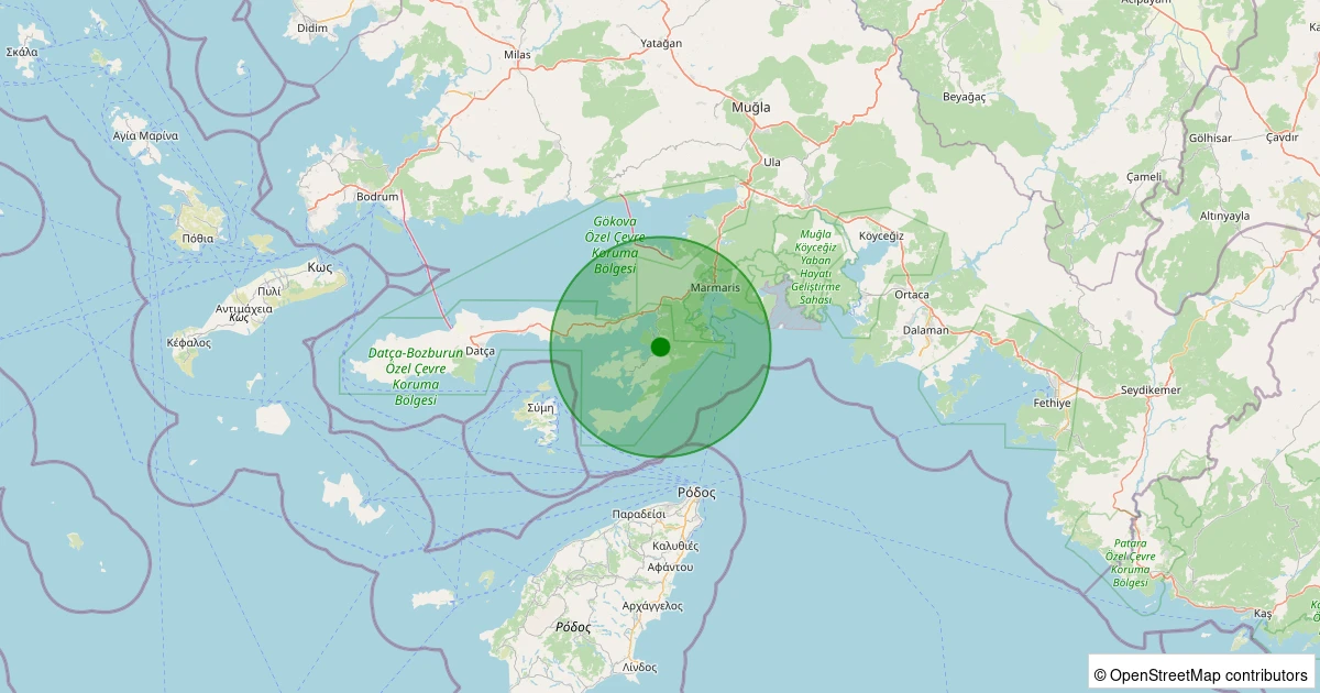 02 Aralık 2025 saat 17:52 - Marmaris - Turgut - 1.90ml depreminin harita gösterimi