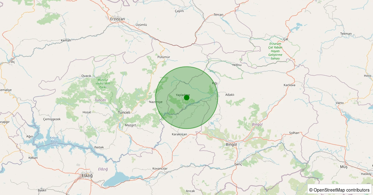 02 Aralık 2025 saat 18:19 - Yayladere - Conag - 1.90ml depreminin harita gösterimi