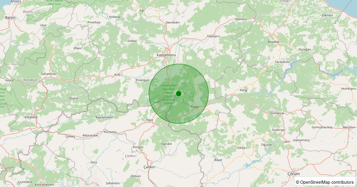 02 Aralık 2025 saat 22:24 - Tosya - Yukarıberçin Köyü - 2.40ml depreminin harita gösterimi