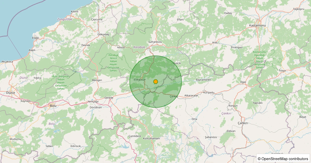 02 Aralık 2025 saat 20:32 - Eskipazar - Çandırlar Köyü - 4.23mb depreminin harita gösterimi