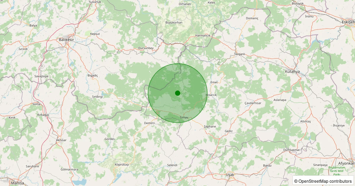 13 Ekim 2025 saat 01:16 - Simav - Karakoca Köyü - 2.50ml depreminin harita gösterimi