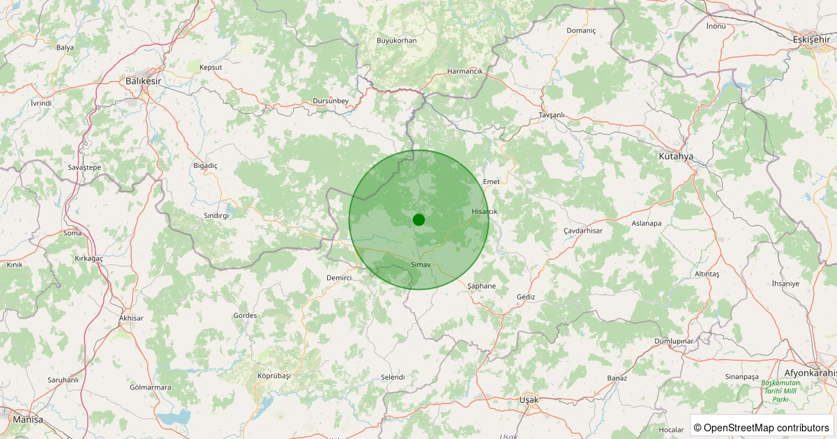 03 Aralık 2025 saat 02:04 - Simav - Yemişli Köyü - 1.00ml depreminin harita gösterimi