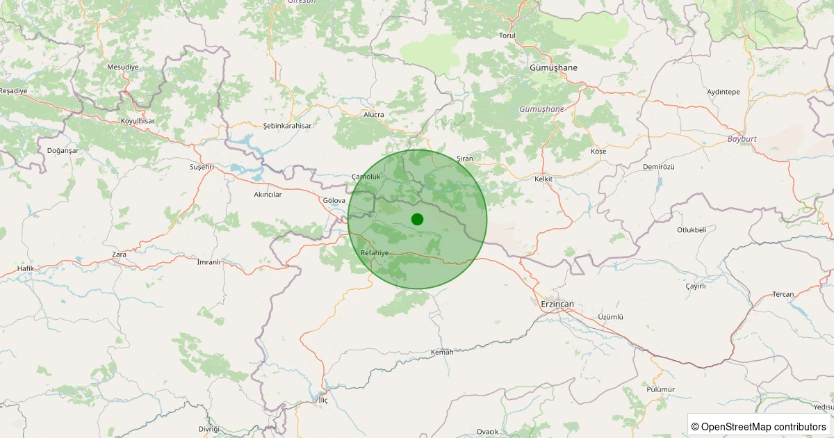 03 Aralık 2025 saat 03:48 - Refahiye - Mendemeçukuru Köyü - 1.00ml depreminin harita gösterimi