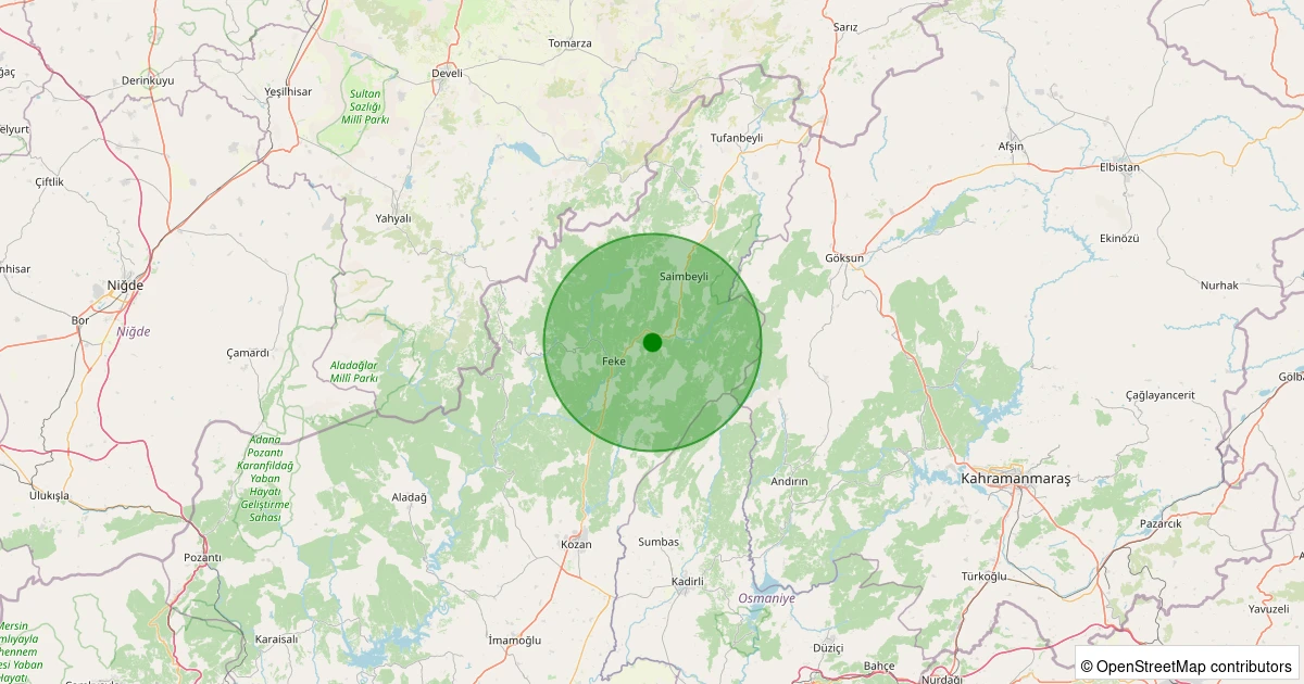 03 Aralık 2025 saat 04:52 - Feke - Kovukçınar - 0.90ML depreminin harita gösterimi