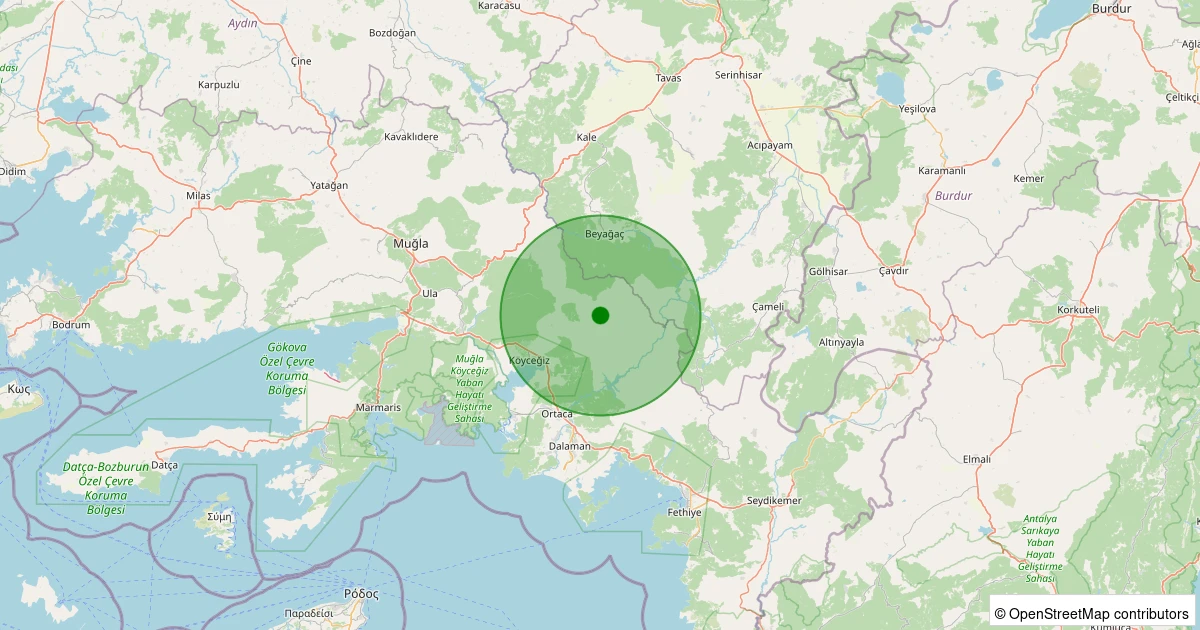 03 Aralık 2025 saat 08:10 - Köyceğiz - Otmanlar - 1.10ml depreminin harita gösterimi