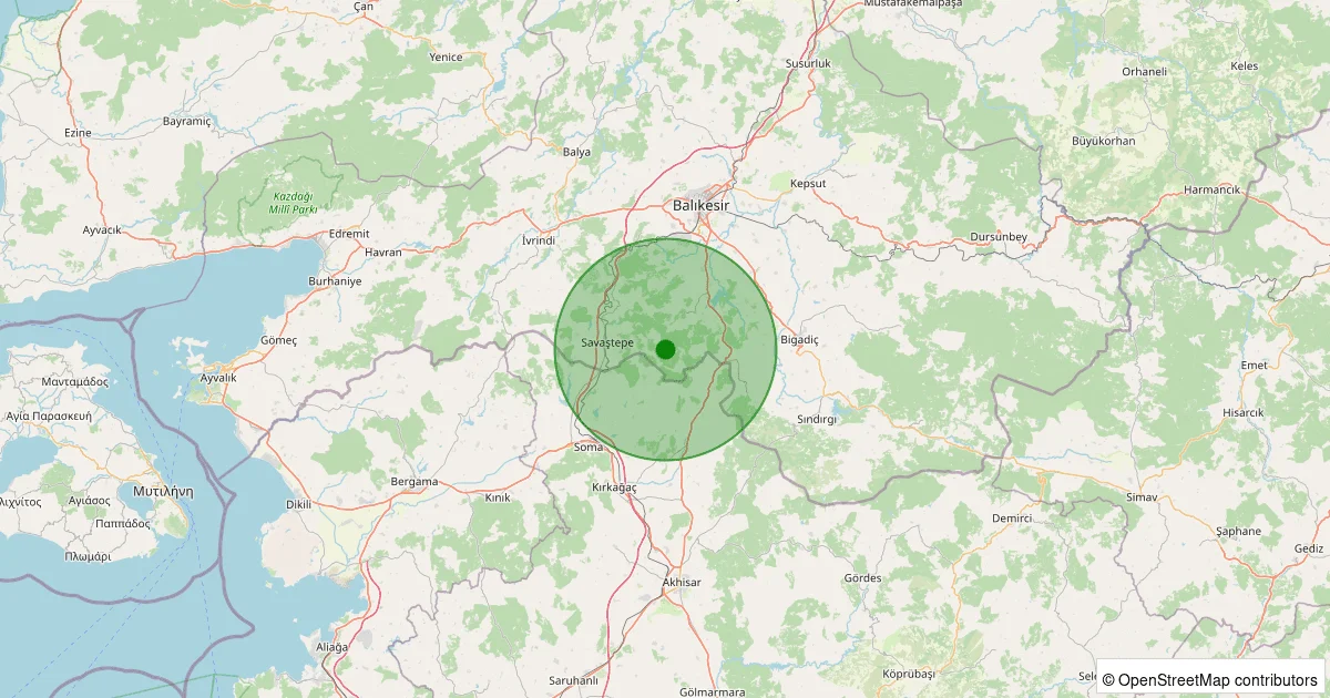 13 Ekim 2025 saat 02:13 - Savaştepe - Yukarıkaraçam - 1.40ml depreminin harita gösterimi