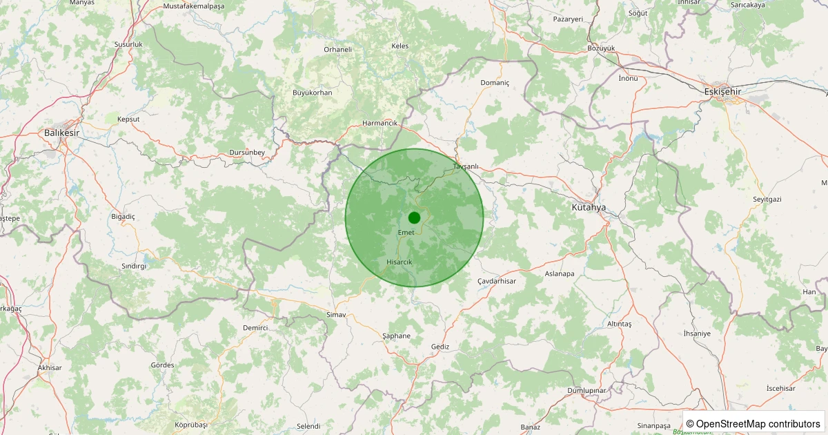 03 Aralık 2025 saat 13:33 - Emet - Çalcağıl - 1.20ml depreminin harita gösterimi