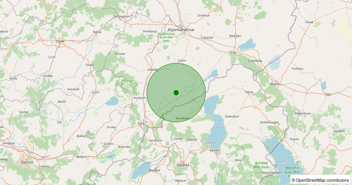 03 Aralık 2025 saat 13:58 - Dinar - Kınık Köyü - 1.50ml depreminin harita gösterimi