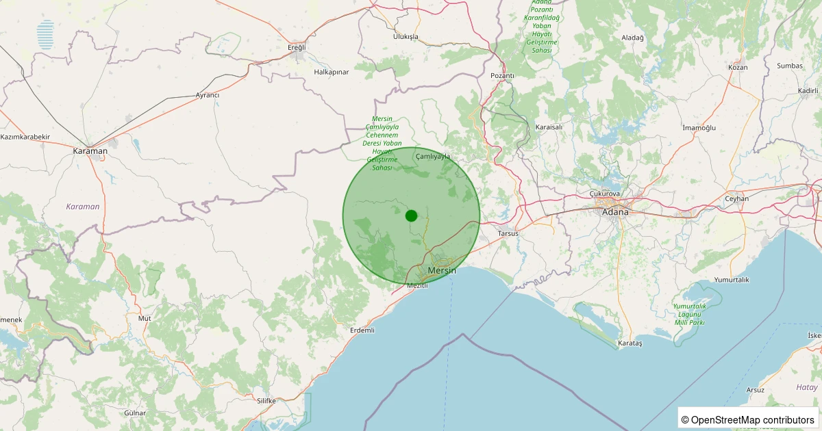 03 Aralık 2025 saat 13:46 - Toroslar - Yeniköy Köyü - 1.50ml depreminin harita gösterimi
