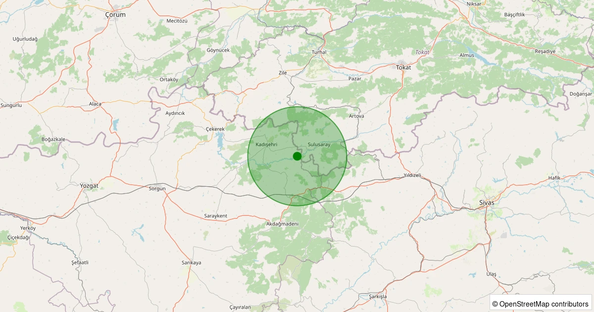03 Aralık 2025 saat 16:58 - Kadışehri - E.Ütüğü Köyü - 1.70ml depreminin harita gösterimi