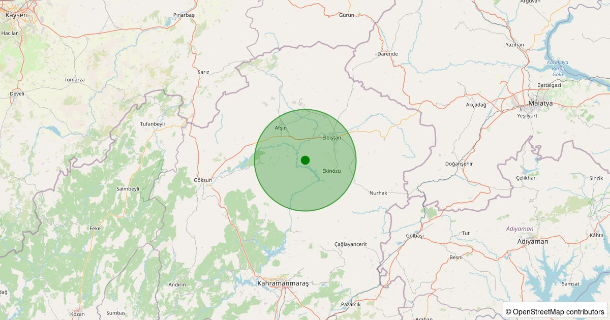 03 Aralık 2025 saat 17:53 - Elbistan - Dağdere Köyü - 1.70ml depreminin harita gösterimi