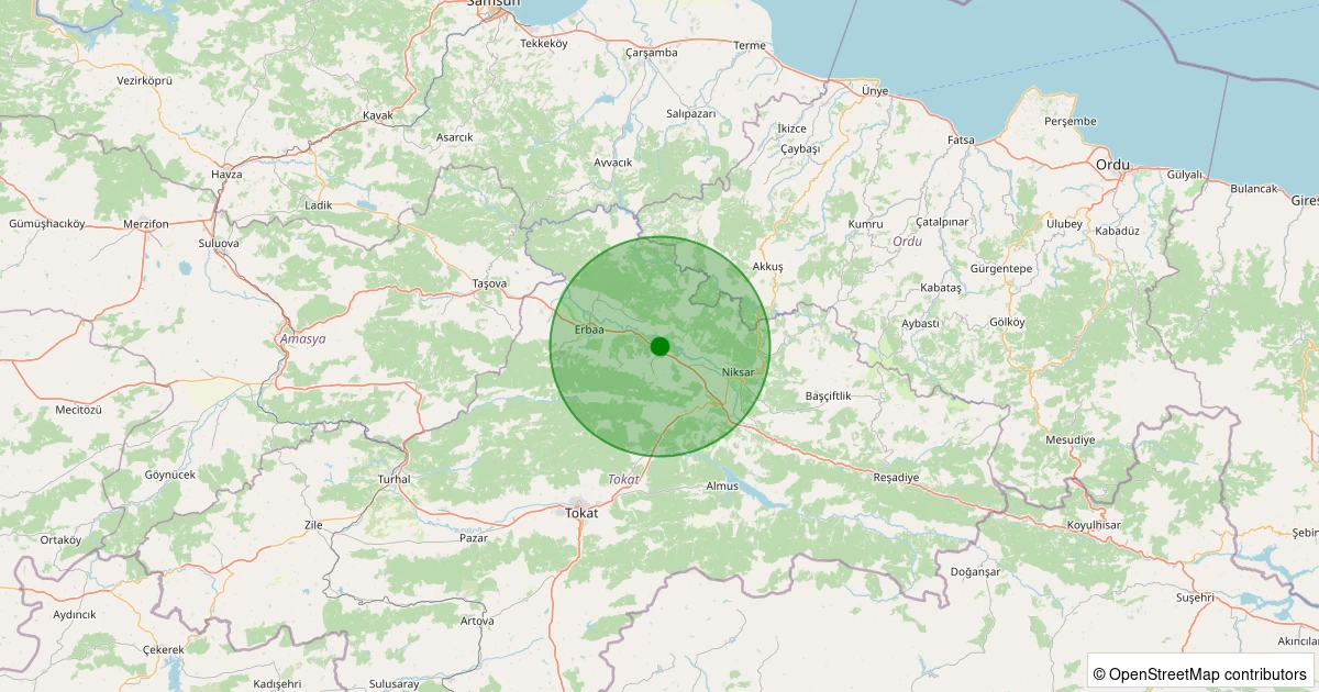 03 Aralık 2025 saat 20:20 - Niksar - Kümbetli Köyü - 1.70ml depreminin harita gösterimi